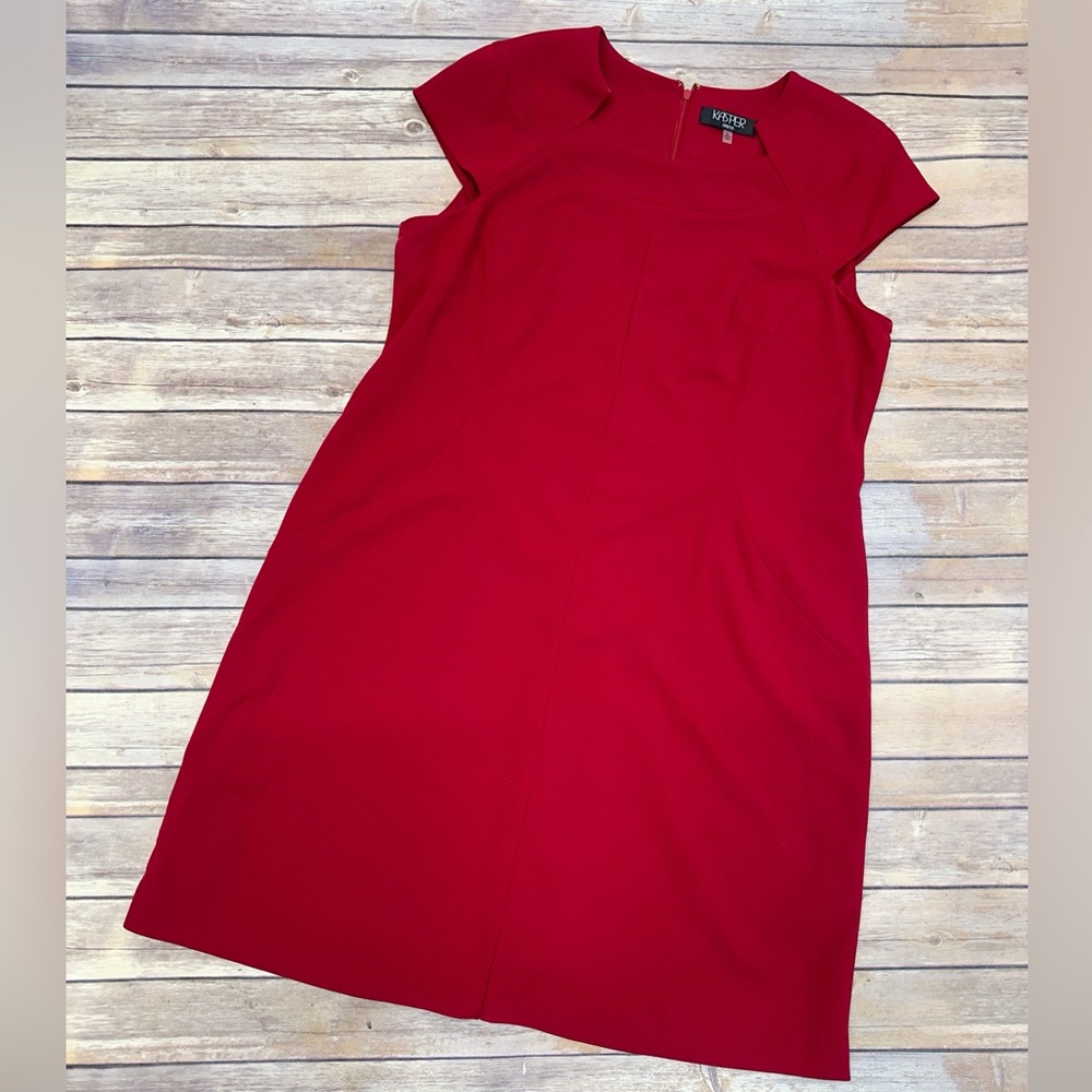 Kasper scoop neck cap sleeve sheath dress red XL